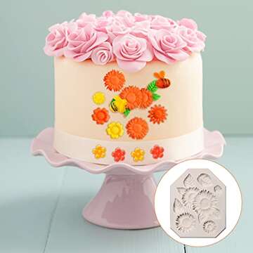 6 Pieces Silicone Chocolate Mold Sunflower 3D Embossed Silicone Mold Butterfly Honeycomb Silicone Fondant Bee Mold for DIY Topper Cake Decorating Sugar Cookies Polymer Clay Crafting Project