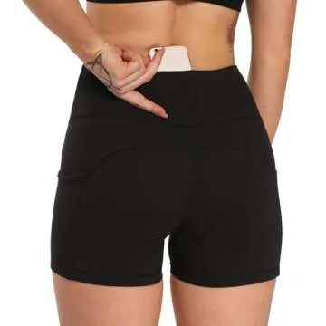 HLTPRO Workout Shorts Women with Pockets - High Waisted Tummy Control Yoga Gym Short for Biker Athletic Running