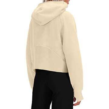 Fisoew Womens Zip Up Sweatshirts Fleece Lined Collar Crop Hoodie Casual Cotton Long Sleeve Tops with Thumb Hole