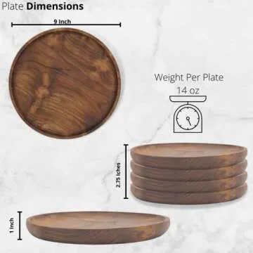 YUNIFF 9 Inch Plates, Teak Wood Appetizer and Dinner Plates, Lunch Plate, Teak Collection, Salad Plate, Dining Plates, Set of 4 (9 Inch Plate)