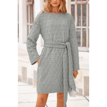 Trendy Long Sleeve Belted Dress for Women – PRETTYGARDEN