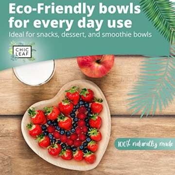 Chic Leaf Palm Leaf Bowls Disposable Bamboo Heart Shaped Bowls 6.5 Inch Heart Dish (50 Heart Bowls) - Compostable Heart Shaped Plates - Cute Plates For Catering, Charcuterie, Parties