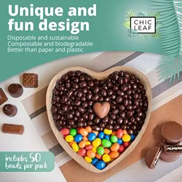 Chic Leaf Palm Leaf Bowls Disposable Bamboo Heart Shaped Bowls 6.5 Inch Heart Dish (50 Heart Bowls) - Compostable Heart Shaped Plates - Cute Plates For Catering, Charcuterie, Parties