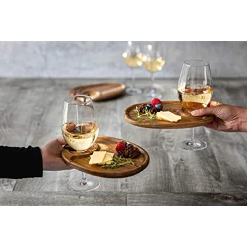 Toscana Wine Appetizer Plates Set - 4 Stylish Acacia Wood Plates