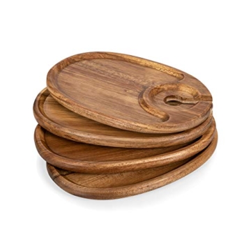 Toscana Wine Appetizer Plates Set - 4 Stylish Acacia Wood Plates