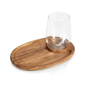 Toscana Wine Appetizer Plates Set - 4 Stylish Acacia Wood Plates