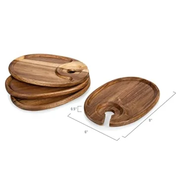 Toscana Wine Appetizer Plates Set - 4 Stylish Acacia Wood Plates