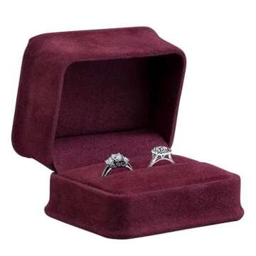 Allure - Rich Suede Burgundy Ring Box With Double Ring Slot, Elegant Diamond Ring Case, With Burgund...
