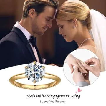 SMILEST Round Moissanite Solitaire Ring for Women, 2ct D Color VVS1 Clarity Brilliant Lab Created Rings 18K Yellow Gold Plated 925 Sterling Silver 6 Claw Moissanite Engagement Ring for Women