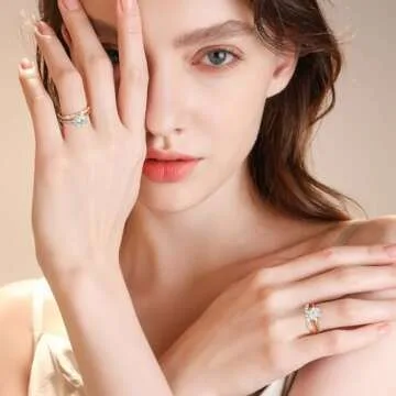 SMILEST Round Moissanite Solitaire Ring for Women, 2ct D Color VVS1 Clarity Brilliant Lab Created Rings 18K Yellow Gold Plated 925 Sterling Silver 6 Claw Moissanite Engagement Ring for Women