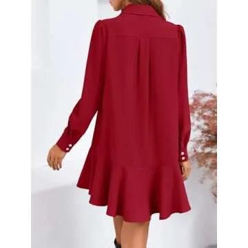 Fisoew Women Casual Button Down Long Sleeve Dress
