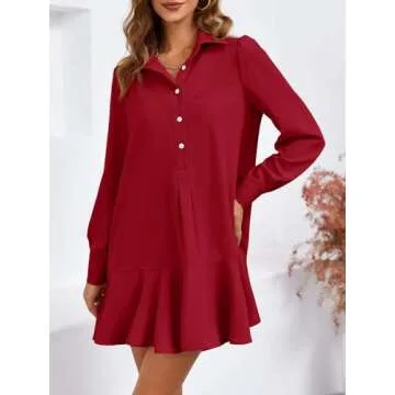 Fisoew Women Casual Button Down Long Sleeve Dress