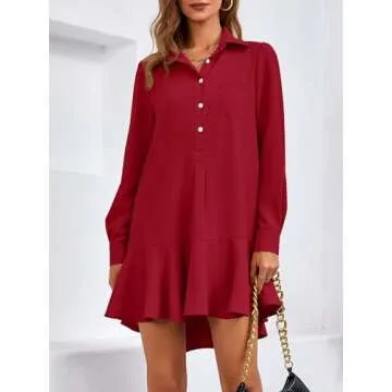 Fisoew Women Casual Button Down Long Sleeve Dress