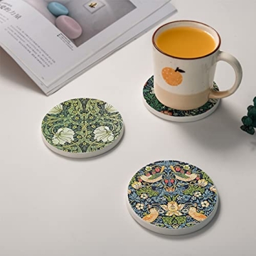 HUXJOKO Floral Coasters for Drinks - Absorbent Ceramic Set
