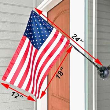 The Traveler RV Flag Pole Kit. Includes12"x18" Inch Flag, 24” Inch Flag Pole With Adjustable Angle Suction Cup Mount And Storage Bag.