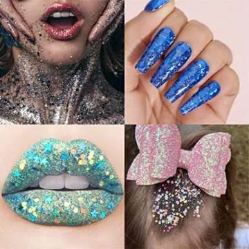 Holographic Chunky and Fine Glitter Mix, 45 Colors Festival Sequins & Glitter Powder, Iridescent Glitter Flakes, Cosmetic Face Body Eye Hair Nail Art Resin Tumbler Loose Glitter