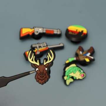 Adoshine 6 PCS Hunting Shoes Charms Set Animal Gun Deer Duck Fishing Dad Shoe Charm Set PVC Shoe Decoration