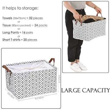 Sea Team Modern Arrowhead Pattern Canvas Fabric Storage Basket Collapsible Geometric Design Storage Bin with Drawstring Cover and PU Leather Handles, 16.5 by 11.8 inches, Waterproof Inner, Black