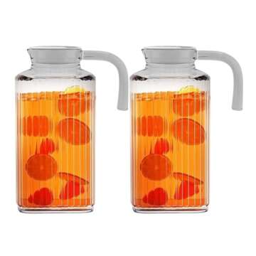 Fridge Pitcher Set of 2– 60 OZ. Glass Water Pitcher with Lid By Home Essentials & Beyond Practical...