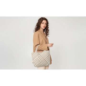 Woven Bag for Women, Vegan Leather Tote Bag Large Summer Beach Travel Handbag and Purse Retro Handma...