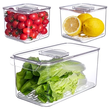 vacane Fresh Produce Saver for Refrigerator, 3 Pcs Food Fruit Lettuce Keeper Containers, Salad Veget...