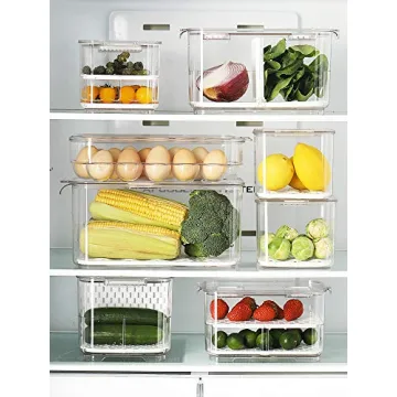 vacane Fresh Produce Saver for Refrigerator, 3 Pcs Food Fruit Lettuce Keeper Containers, Salad Vegetable Storage Organizers Stackable, BPA-free Stay Fridge Storage Containers