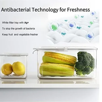 vacane Fresh Produce Saver for Refrigerator, 3 Pcs Food Fruit Lettuce Keeper Containers, Salad Vegetable Storage Organizers Stackable, BPA-free Stay Fridge Storage Containers