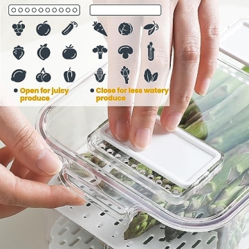 vacane Fresh Produce Saver for Refrigerator, 3 Pcs Food Fruit Lettuce Keeper Containers, Salad Vegetable Storage Organizers Stackable, BPA-free Stay Fridge Storage Containers