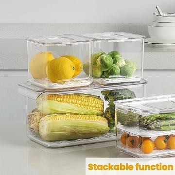 vacane Fresh Produce Saver for Refrigerator, 3 Pcs Food Fruit Lettuce Keeper Containers, Salad Vegetable Storage Organizers Stackable, BPA-free Stay Fridge Storage Containers