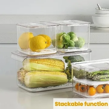 vacane Fresh Produce Saver for Refrigerator, 3 Pcs Food Fruit Lettuce Keeper Containers, Salad Vegetable Storage Organizers Stackable, BPA-free Stay Fridge Storage Containers