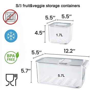 vacane Fresh Produce Saver for Refrigerator, 3 Pcs Food Fruit Lettuce Keeper Containers, Salad Vegetable Storage Organizers Stackable, BPA-free Stay Fridge Storage Containers