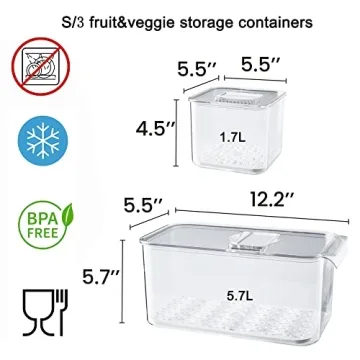 vacane Fresh Produce Saver for Refrigerator, 3 Pcs Food Fruit Lettuce Keeper Containers, Salad Vegetable Storage Organizers Stackable, BPA-free Stay Fridge Storage Containers