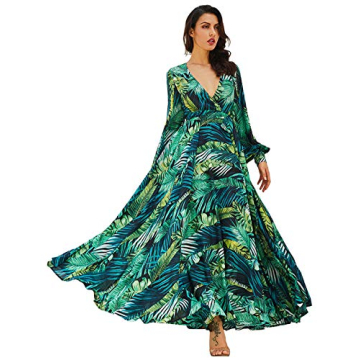 Stylish R.Vivimos Chiffon Print V Neck Maxi Dress