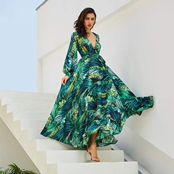 Stylish R.Vivimos Chiffon Print V Neck Maxi Dress