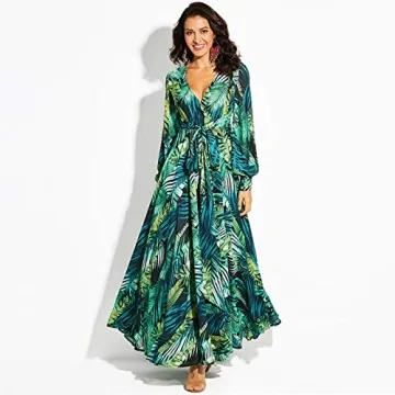 Stylish R.Vivimos Chiffon Print V Neck Maxi Dress