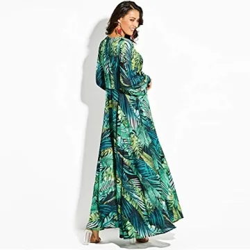 Stylish R.Vivimos Chiffon Print V Neck Maxi Dress