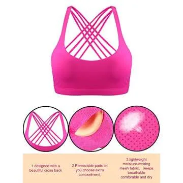 Patelai 2 Pack Padded Sports Bra for Women, Workout Strappy Tank Top Sexy Cross Back Racerback Seamless Comfortable Yoga Bra(Small,Black and Rose Red)