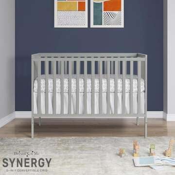 Dream On Me Synergy 5-In-1 Convertible Crib In Cool Grey, JPMA & Greenguard Gold Certified, Construc...