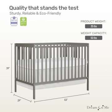 Dream On Me Synergy 5-In-1 Convertible Crib In Cool Grey, JPMA & Greenguard Gold Certified, Constructed out of solid reclaimed New Zealand Pine wood, Features 3 mattress height settings