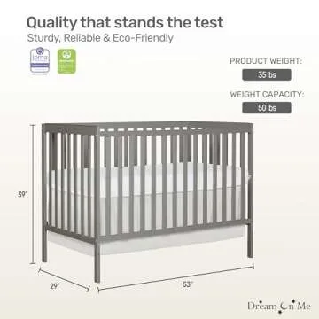 Dream On Me Synergy 5-In-1 Convertible Crib In Cool Grey, JPMA & Greenguard Gold Certified, Constructed out of solid reclaimed New Zealand Pine wood, Features 3 mattress height settings