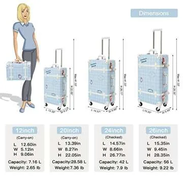 urecity Cute Suitcase Set for Teen Girls Kawaii, Lightweight and Durable Aesthetic Luggage Set 2 Piece, Tote Case Included (Blue Plaid, 26"+12")