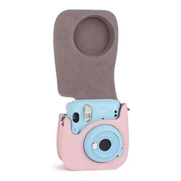 Phetium Instant Camera Case Compatible with Instax Mini 11/12,PU Leather Bag with Pocket and Adjustable Shoulder Strap (Blush Pink)