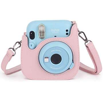 Phetium Instant Camera Case Compatible with Instax Mini 11/12,PU Leather Bag with Pocket and Adjustable Shoulder Strap (Blush Pink)