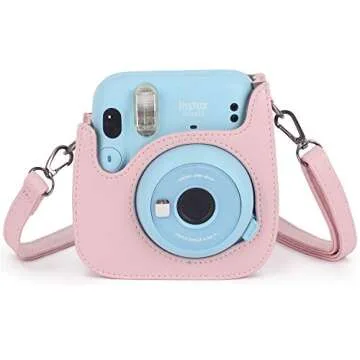 Phetium Instant Camera Case Compatible with Instax Mini 11/12,PU Leather Bag with Pocket and Adjustable Shoulder Strap (Blush Pink)