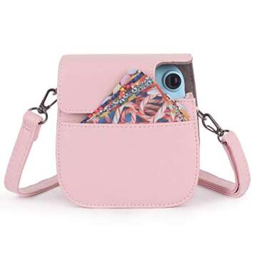 Phetium Instant Camera Case Compatible with Instax Mini 11/12,PU Leather Bag with Pocket and Adjustable Shoulder Strap (Blush Pink)