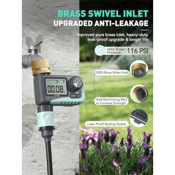 RAINPOINT Sprinkler Timer with Brass Swivel, Water Timer for Garden Hose, Programmable Hose Timer with Rain Delay/Manual Watering, Digital Irrigation Timer System for Lawns, 1 Outlet