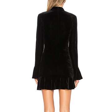 R.Vivimos Women's Winter Long Sleeve Velvet Ruffles Bodycon Mini Dress (Small, Black)