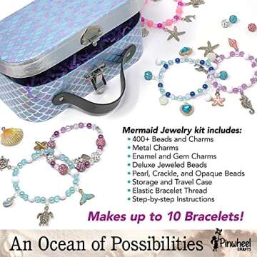 Pinwheel Crafts Mermaid Charm Bracelet Making Kit - DIY Jewelry for Kids 8-12