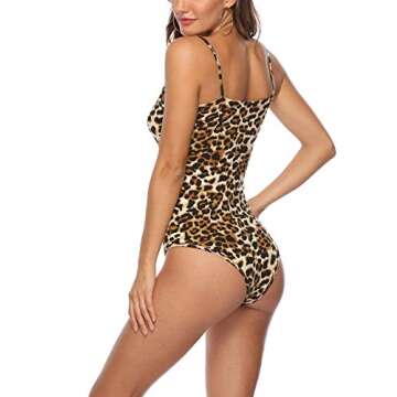 Queen.M Women's Sexy Bodysuit Leopard Spaghetti Strap Cami Leotard Top Sleeveless Bodycon Jumpsuit O...