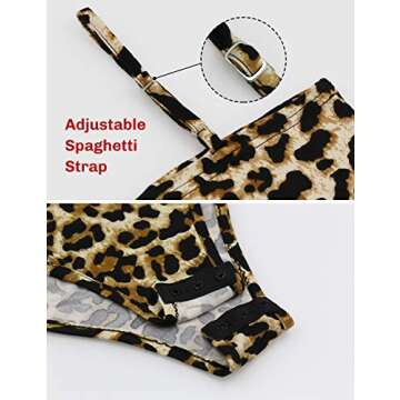 Queen.M Women's Sexy Bodysuit Leopard Spaghetti Strap Cami Leotard Top Sleeveless Bodycon Jumpsuit Onesie Romper (Leopard Multicolor, S)